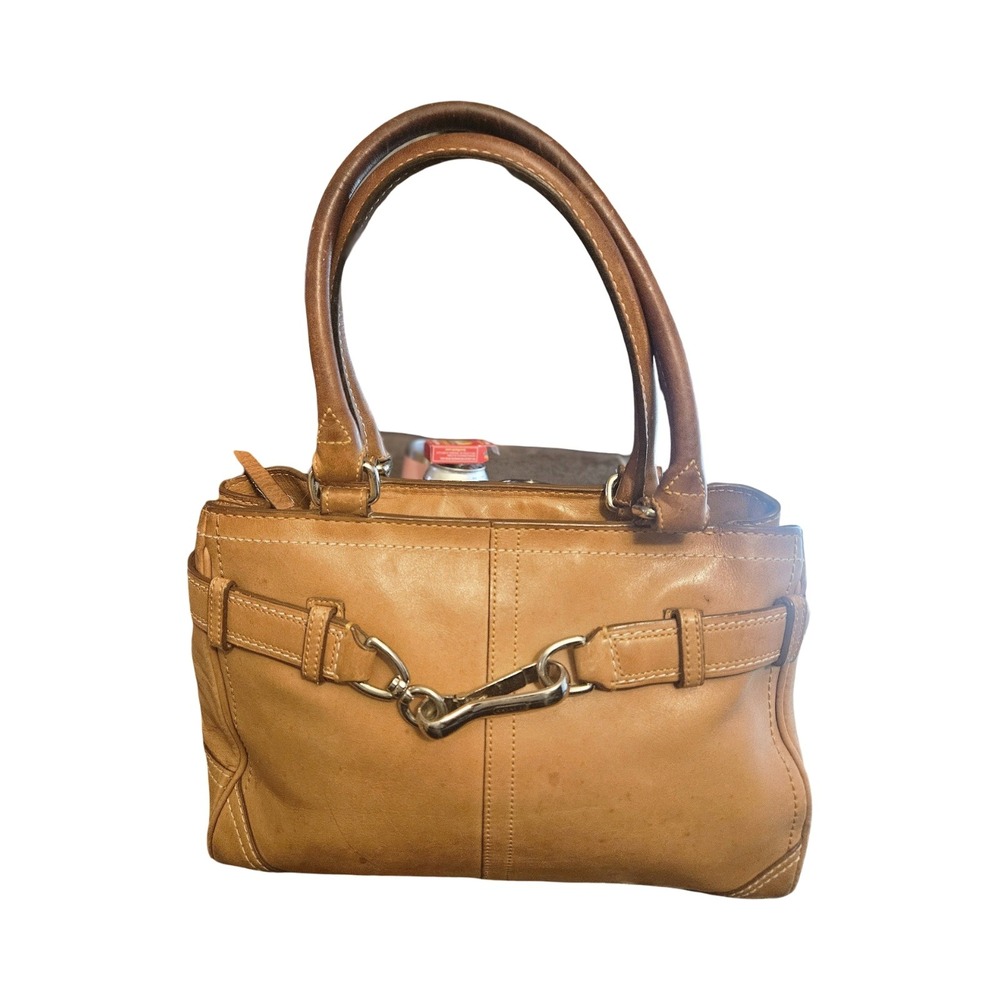 Coach Hamptons Tan Leather Satchel Bag F08A70 Silver Hardware Vintage Y2K - Picture 2 of 10